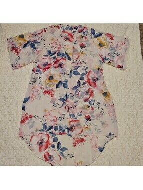 MTS Flower Print Open Front Semi Sheer Kimono Style Topper M